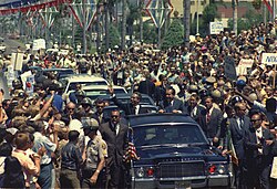 Nixon and Mexican president Gustavo Díaz Ordaz riding a presidential motorcade in San Diego in September 1970