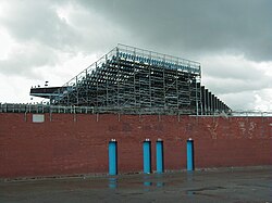 The temporary "Gene Kelly Stand" in the corner of the ground