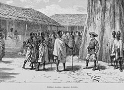 Louis-Gustave Binger signing treaty with Famienkro leaders, 1892, in present-day Ivory Coast