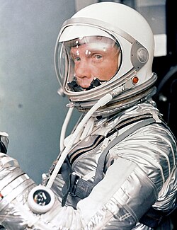 John Glenn wearing his Mercury space suit