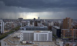 Madrid during a rainstorm in spring