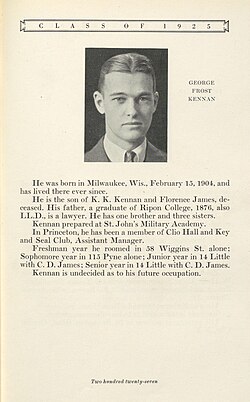 Kennan in the Princeton University yearbook, 1925