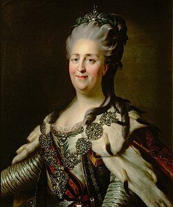 Empress Catherine the Great, who reigned from 1762 to 1796, continued the empire's expansion and modernization. Considering herself an enlightened absolutist, she played a key role in the Russian Enlightenment (painted in the 1780s).