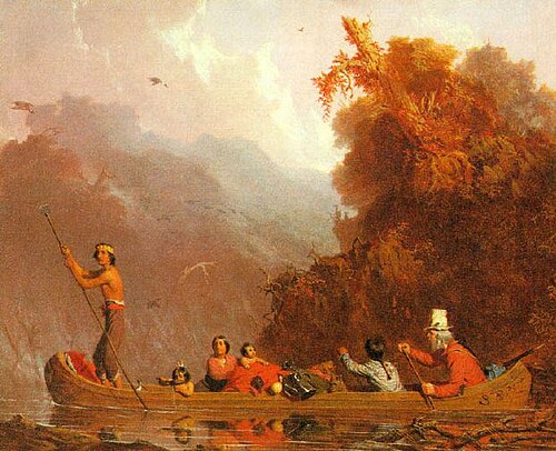 Charles Deas' The Trapper and his Family (1845) depicts a voyageur and his Native American wife and children