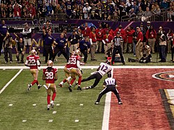 Jacoby Jones dives for the end zone during the second quarter of Super Bowl XLVII.