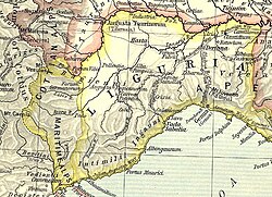 Map of Roman Regio IX Liguria, between the River Var and Magra