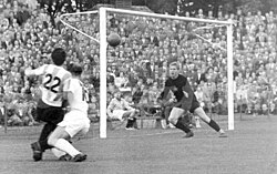 Argentina's left wing Osvaldo Cruz on the attack