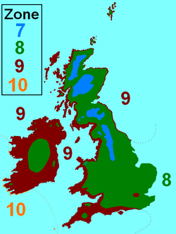 Britain and Ireland's hardiness zones, USDA scale, 2006