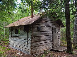 An old sauna cabin of Listening Point on the shores of Burntside Lake in Morse Township, Minnesota