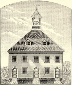 Second meeting house on the New Haven Green, as it stood from 1670 to 1757