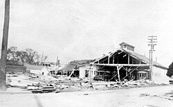 The Poland Station streetcar barn (at Uptown river corner of Poland & St. Claude Avenues), shows significant damage from the hurricane