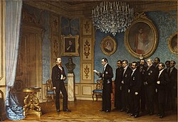 At Miramare Castle, the Mexican Delegation appoints Ferdinand Maximilian of Habsburg as Emperor of Mexico by Cesare Dell'Acqua (1864)