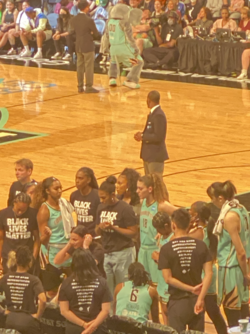 New York Liberty WNBA Team staff wearing Black Lives Matter T-Shirts during a game on June 19, 2022
