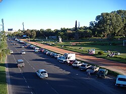 Part of the park, viewed from a pedestrian bridge.