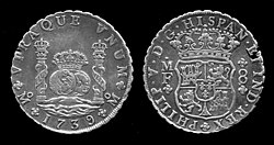 The Spanish dollar, natively called Peso, was the main coin of the Spanish Empire, this coin is from 1739.