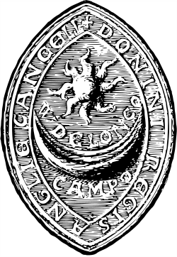 Seal of William de Longchamp, chancellor in the late 12th century: the text includes ANGLI[A]E CANCELL[ARIUS], "Chancellor of England".