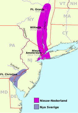 A map of New Netherland and New Sweden in present-day New Jersey during the colonial era