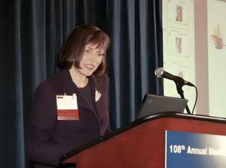 Katherine Faber, 2006 president of the American Ceramic Society, addresses the ACerS Business Meeting