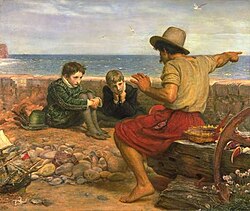 The Boyhood of Raleigh by Sir John Everett Millais, oil on canvas, 1870.A seafarer tells the young Sir Walter Raleigh and his brother the story of what happened out at sea.