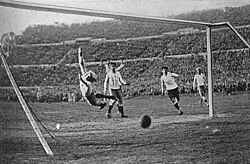 Uruguay's fourth goal, scored by striker Héctor Castro at the 1930 Final