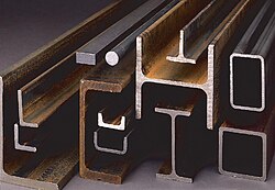 Structural steel bars of different shapes used in construction