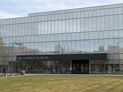 The front entrance of the Anchorage Museum at Rasmuson Center in downtown