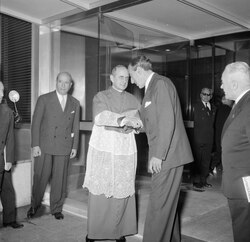 Cardinal Montini at the opening of the new building of the RAS, Milan, 1962; photo by Paolo Monti