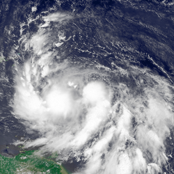 Tropical Storm Isaac approaching the eastern Caribbean on August 22