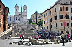 Fontana della Barcaccia in Piazza di Spagna, the Spanish Steps and Trinità dei Monti