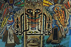 Artwork by Sadequain on the ceiling of Frere Hall. Having painted around 15,000 paintings, Sadequain is considered one of the finest painters and calligraphers Pakistan has ever produced.