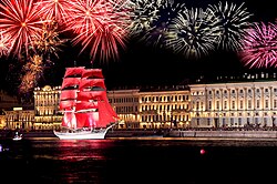 The Scarlet Sails being celebrated along the Neva in Saint Petersburg