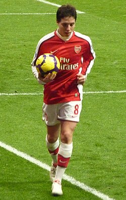 Nasri preparing to take a corner kick for Arsenal
