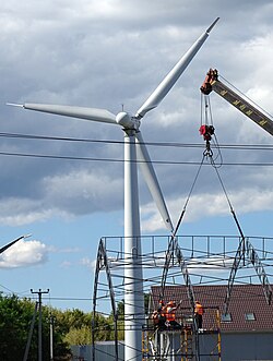 Wind turbine with workers - Boryspil, Ukraine
