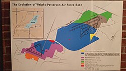 A National Park Service marker showing the historical growth of Wright-Patterson Air Force Base