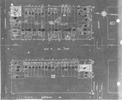 1919 Sanborn map with a note showing the upcoming church