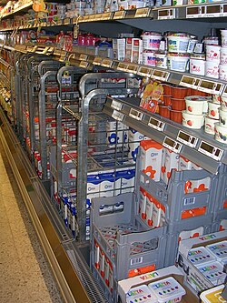The milk section in a Swedish grocery store