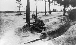 German forward detachments guarding the entrance to a trench line in front of Arras in 1915