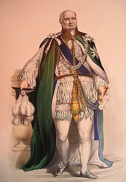 Wearing the robes of a knight of the Order of the Thistle