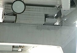 Dampers on the Millennium Bridge in London. The white disk is not part of the damper.