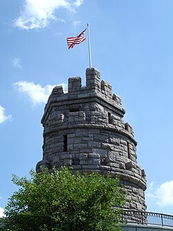 The Continental Union Flag flying above Prospect Hill Monument, overlooking Union Square, in 2005.