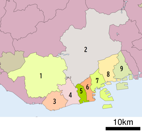 A map of Kobe's Wards