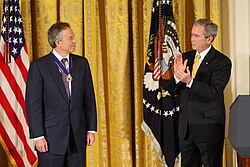 Blair presented with the Presidential Medal of Freedom by President Bush in 2009