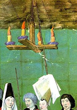 A medieval cross-beam chandelier, from King René's Tournament Book, 1460