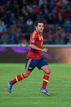 Xavi playing for Spain, September 2013