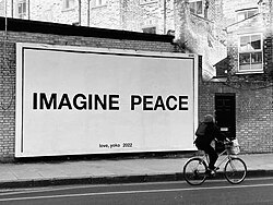 Billboard displaying Yoko Ono's artwork Imagine Peace