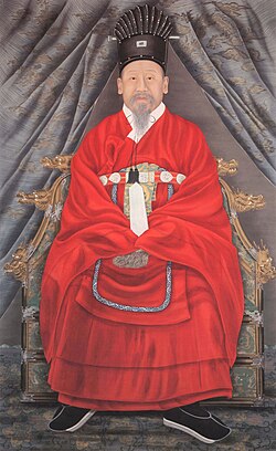 Portrait of Gojong wearing Tongcheonggwan and Gangsapo