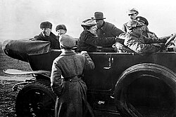 Lenin with his wife and sister in a car at a Red Army parade at Khodynka Field in Moscow, May Day 1918