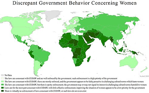 A world map showing countries by CEDAW enforcement, 2010