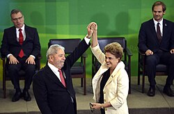 Lula is sworn in as Chief of Staff by President Dilma Rousseff on 17 March 2016.