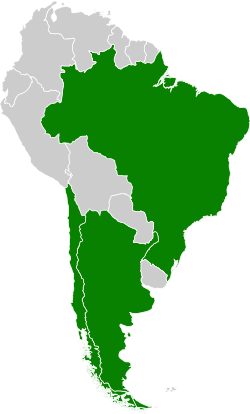 Argentina, Brazil, and Chile in green